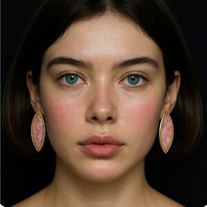 Almond Shaped Pink Marble Statement Earrings